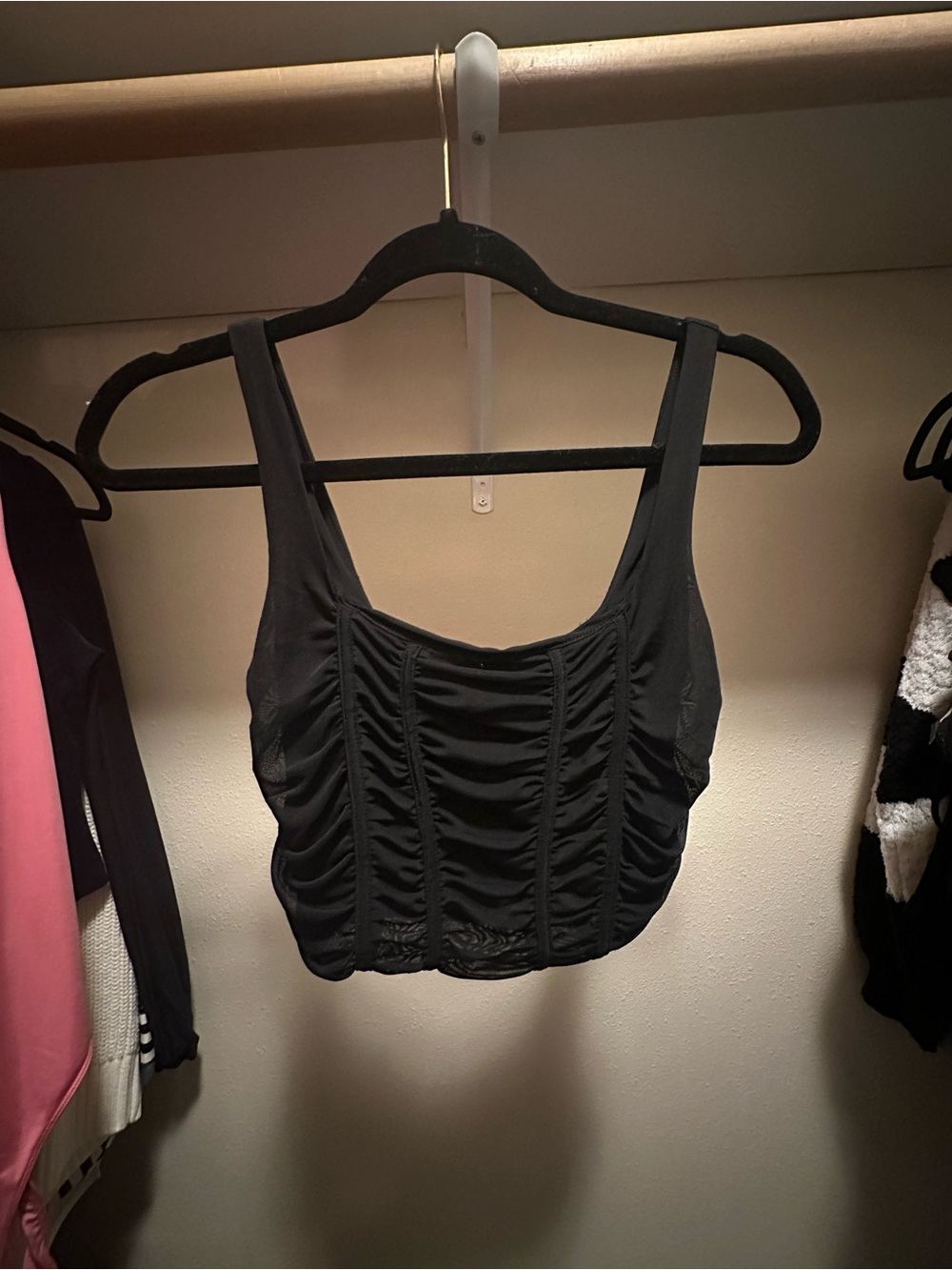 Black Ruched Crop Tank Top